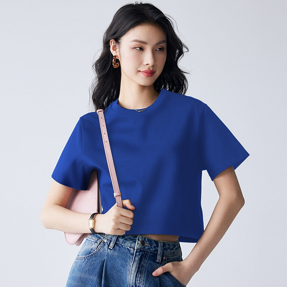 Women's Crew-Neck Cropped Cotton T-Shirt